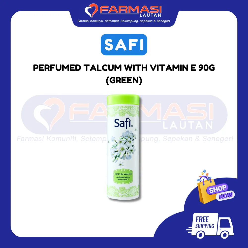 SAFI TALKUM WANGI DENGAN VIT E HIJAU 90 G