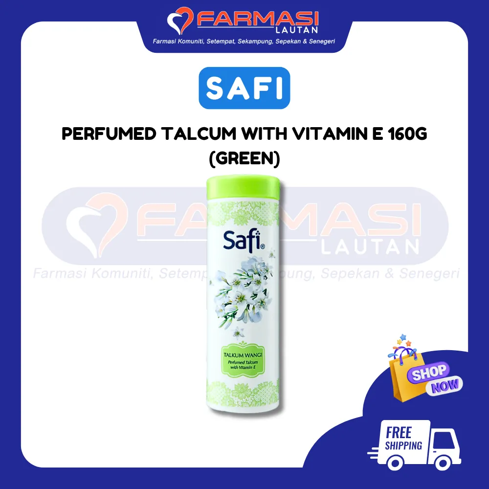 SAFI TALKUM WANGI VIT E SEGAR DAN BERMAYA (HIJAU) 160 G