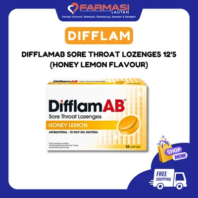Difflamab Sore Throat Lozenges Honey Lemon 12 LZGS