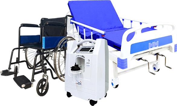 Hospital bed, wheelchair and oxygen concentrator
