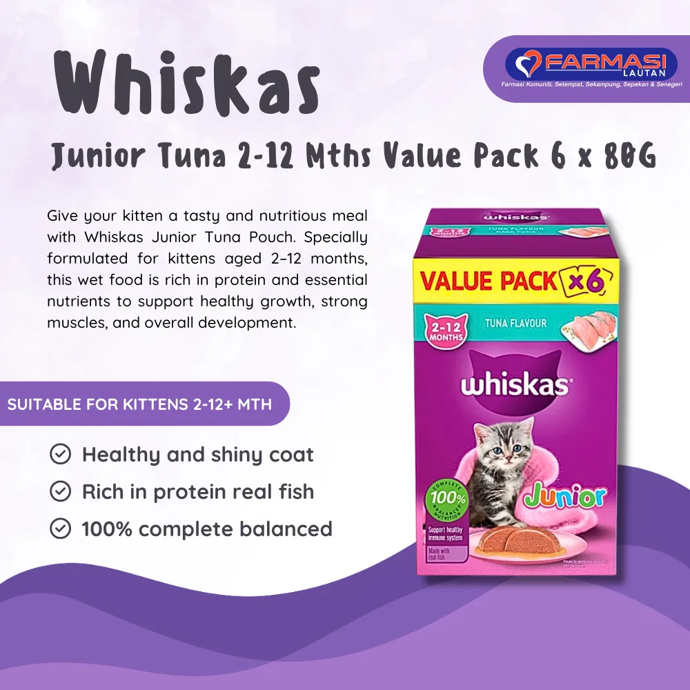 WHISKAS JUNIOR TUNA 2-12 MONTHS VALUE PACK 6 X 80 G